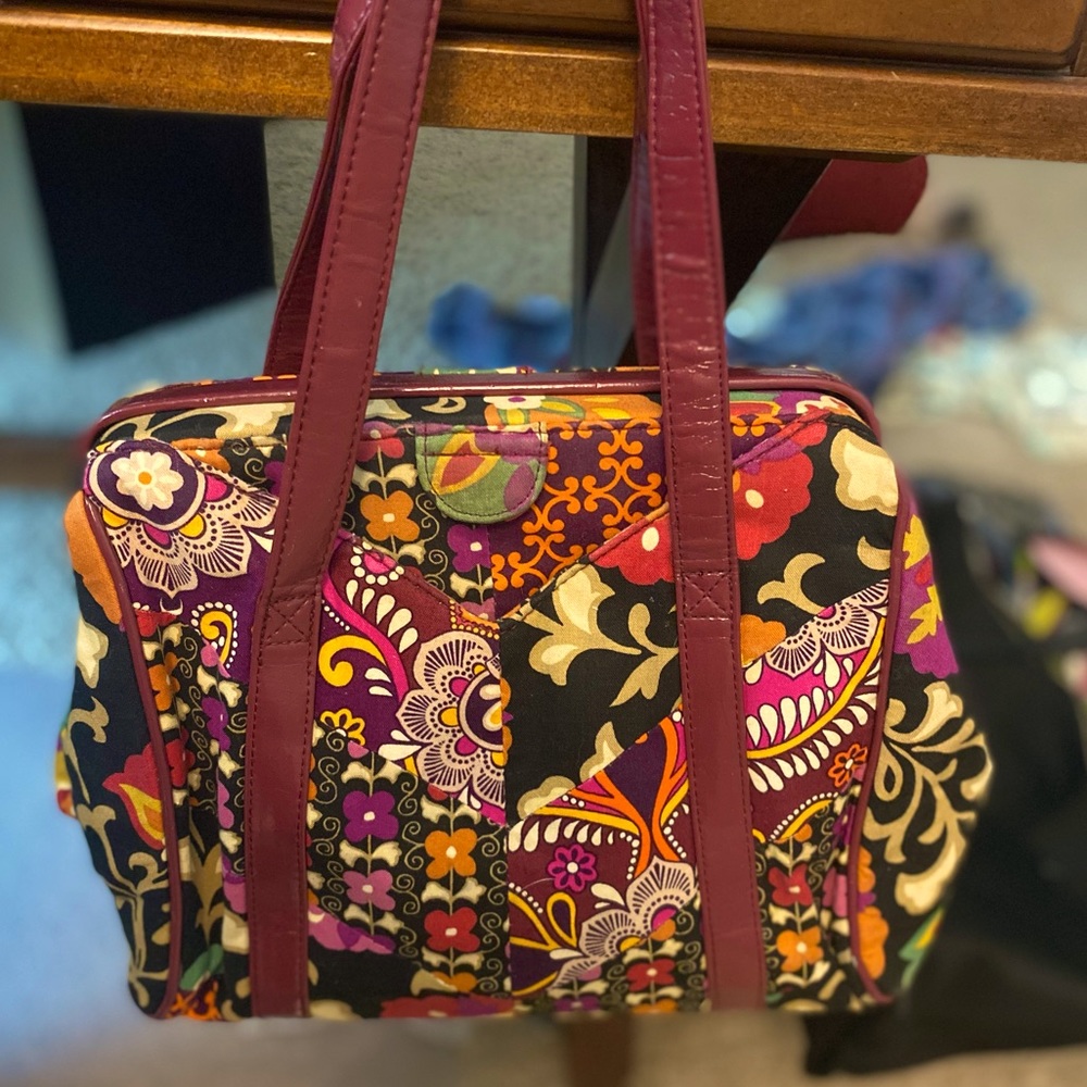 Vera Bradley satchel with leather trim
